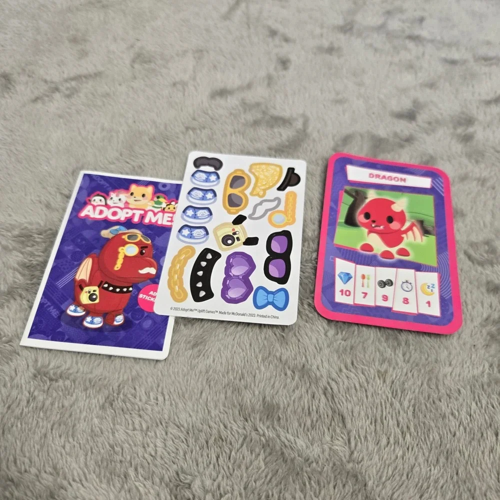 McDonalds 2023 Adopt Me Dragon Happy Meal Toy #5 with Box Stickers and Card